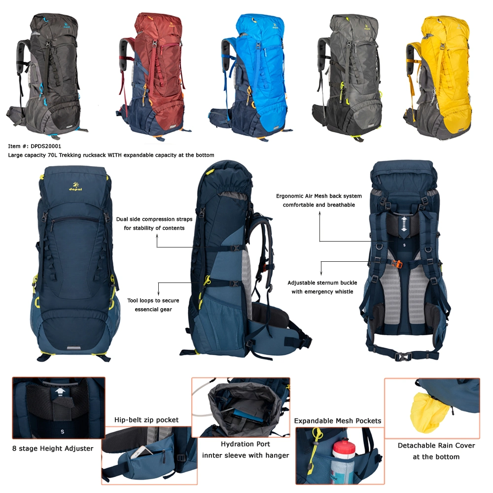 Customized Outdoor Wear Resistant Ultra Light Weight Expandable Waterproof Hiking Mountain Bag Backpack