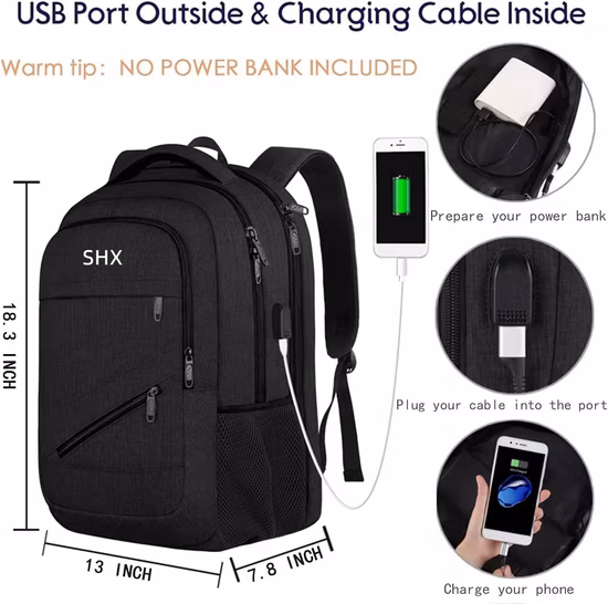 USB 충전기가 포함된 대용량 폴리에스테르 비즈니스 여행용 노트북 백팩